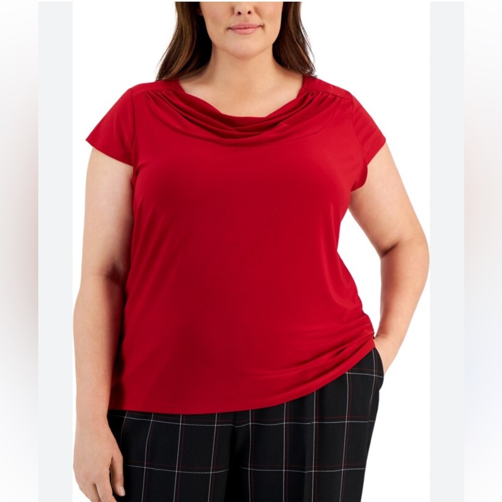 Kasper Women's Red Cap Sleeve Cowl Neck Layering Office Business Top